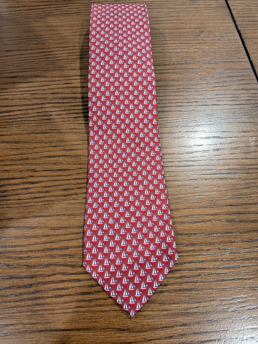 Salvatore Ferragamo Red Silk Tie with White Sailboat Motif